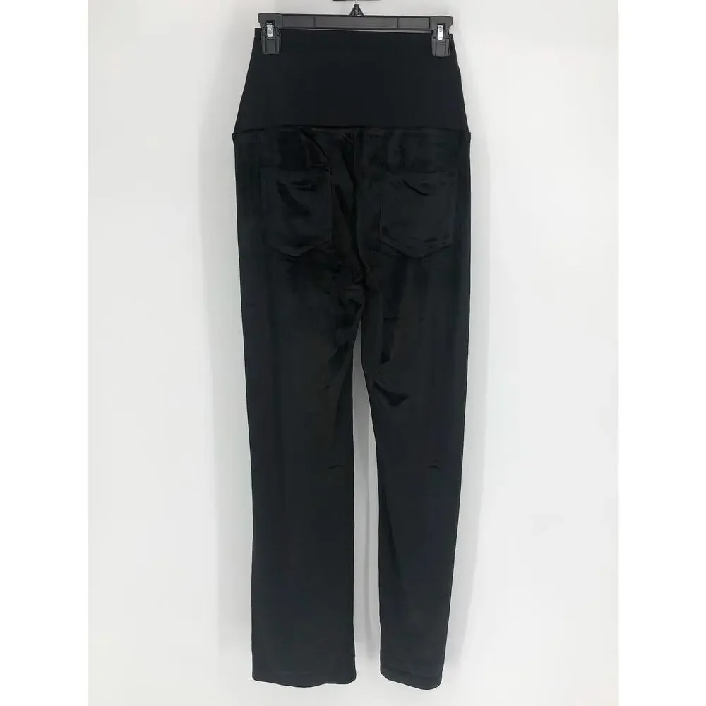 ANGEL MATERNITY Pull-On Pants XS Black Stretch Velour Straight Leg Comfort NWOT
